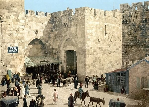 JERUSALEM: JAFFA GATE. View of the Jaffa Gate in the Armenian quarter of the Old City of Jerusalem. Photochrome, c1900