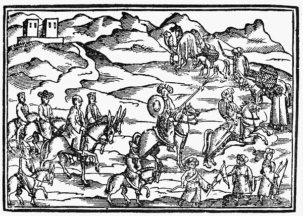 JERUSALEM: PILGRIMS. Pilgrims travelling to Jerusalem. Woodcut from a German travel book