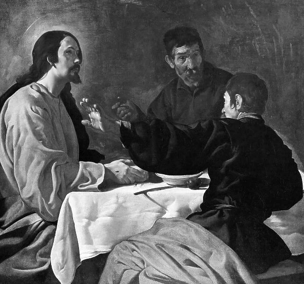 JESUS AT EMMAUS. Christ and the Pilgrims of Emmaus. Painting, 1626, by Velazquez
