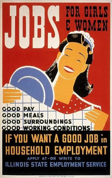 Jobs for Girls and Women. Work Progress Administration poster for the Illinois State Employment Service, c1940, by Albert M. Bender
