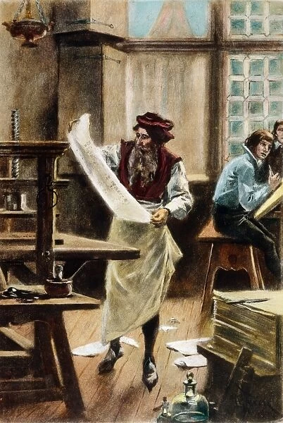 JOHANN GUTENBERG (c1395-1468). German printer. After a painting, 1894, by Jean Leon Gerome Ferris