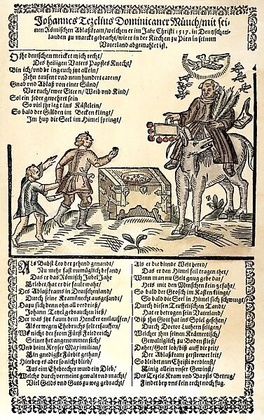 JOHANN TETZEL (c1465-1519). German Dominican monk. Tetzel riding his ass and selling indulgences