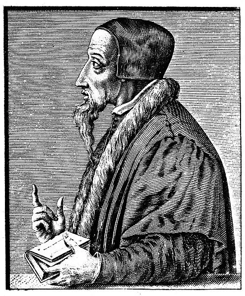 JOHN CALVIN (1509-1564). French theologian and reformer. Line engraving, 16th century