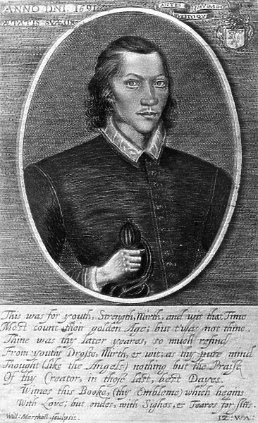 JOHN DONNE (1573-1631). English poet. Reproduction of an engraving by W. Marshall after a painting of Donne at age 18 in 1591