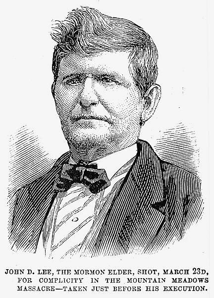JOHN DOYLE LEE (1812-1877). American Mormon leader. Wood engraving, American, 1877