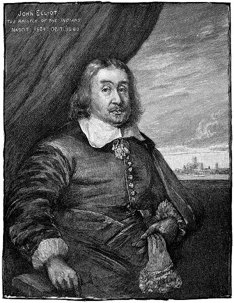 JOHN ELIOT (1604-1690). American missionary. The Apostle of the Indians. A 19th century engraved portrait, after a 17th century painting, of doubtful authenticity