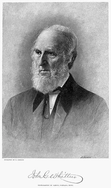 JOHN GREENLEAF WHITTIER (1807-1892). American poet. Wood engraving, 1892, by Thomas Johnson after a photograph