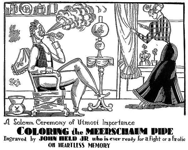 JOHN HELD, JR: PIPE SMOKER. Coloring the Meerschaum Pipe. Illustration by John Held, Jr