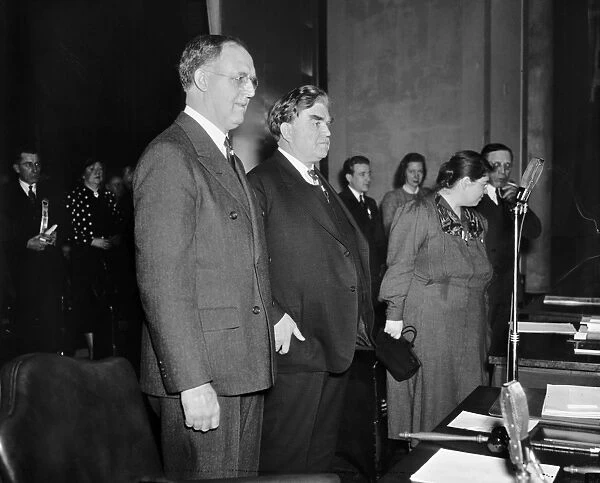 JOHN LLEWELLYN LEWIS (1880-1969). American labor leader. Lewis (second from left) with with labor leader and candidate for Pennsylvania governor, Thomas Kennedy. Photographed at a United Mine Workers convention, 1938