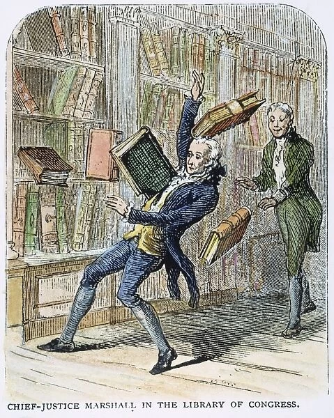 JOHN MARSHALL (1755-1835). Chief Justice of the United States Supreme Court, 1801-1835. Marshall having a misadventure in the Library of Congress, c1830. Wood engraving, 19th century