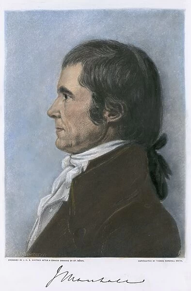 JOHN MARSHALL (1755-1835). Chief Justice of the United States Supreme Court, 1801-1835. Wood engraving after crayon drawing, 1808, by Charles Balthazar Julien Fevret de Saint-Memin