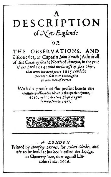 JOHN SMITH: TITLE PAGE. Title-page of the first edition of John Smiths A Description
