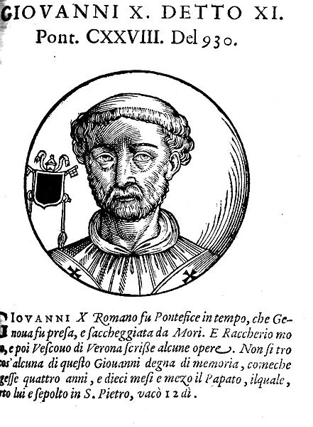JOHN XI (906-936). Pope, 931-936. Woodcut, Venetian, 1592