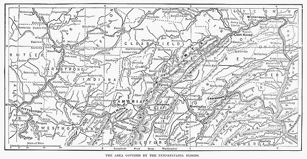 JOHNSTOWN FLOOD, 1889. Map of the area covered by the floods on 31 May 1889