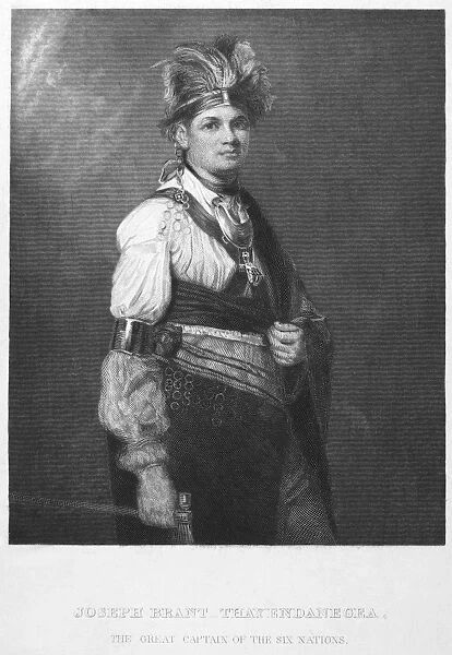 JOSEPH BRANT (1742-1807). Native American name: Thayendanegea. Mohawk Native American chief. Steel engraving, 19th century, after a painting by George Romney