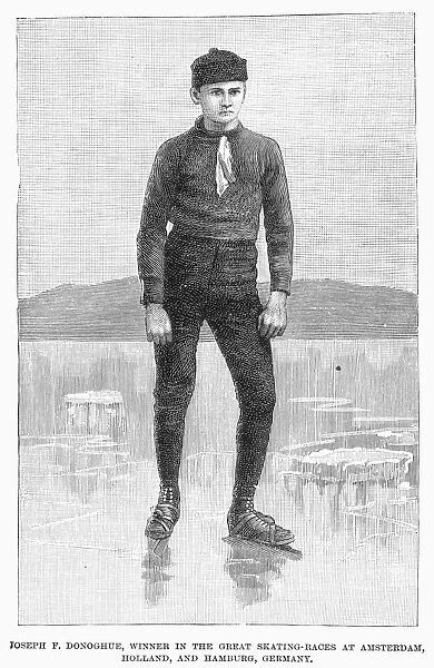 Joseph Donoghue, champion amateur skater. Line engraving, American, 1880
