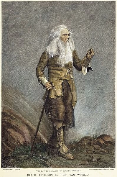 JOSEPH JEFFERSON (1829-1905). Jefferson as Rip Van Winkle, his most famous role: wood engraving, American, 1890