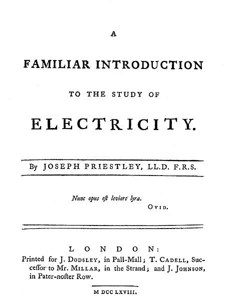 JOSEPH PRIESTLEY: TITLE PAGE of the first edition of his A Familiar Introduction