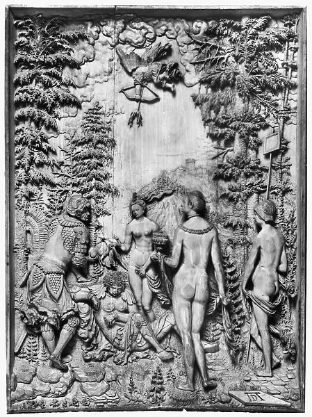 THE JUDGMENT OF PARIS. Cedar wood relief carving, Austrian, early 16th century