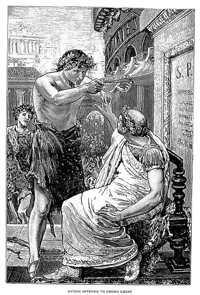 JULIUS CAESAR (100-44 B. C. ). Roman general and statesman. Caesar refusing the crown offered by Marc Antony, 44 B. C. Line engraving, late 19th century