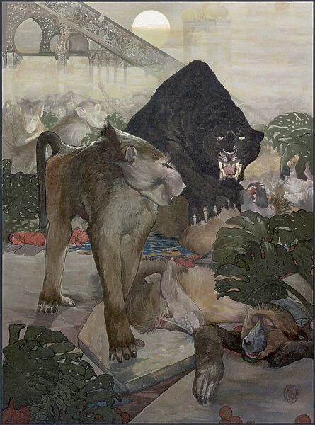 JUNGLE BOOK, 1903. Monkey fight. Illustration by Edward and Maurice Detmold for