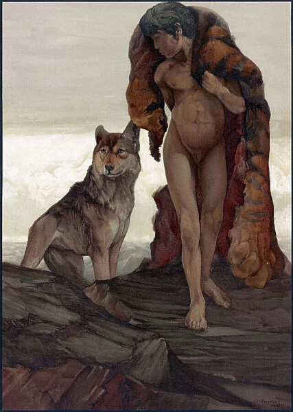 JUNGLE BOOK, 1903. Mowgli and the lone wolf