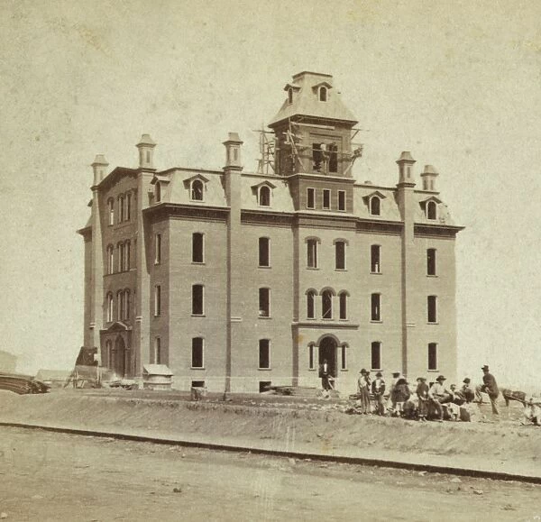 KANSAS: PUBLIC SCHOOL, 1867. Public school building in Leavenworth, Kansas, under construction