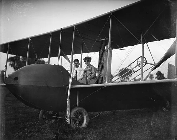 Katharine and Orville Wright aboard the Wright Model HS airplane. Photograph, 1915