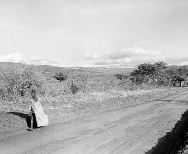 KENYA: HIGHWAY, 1936. Scene along a highway in the Rift Valley in Kenya