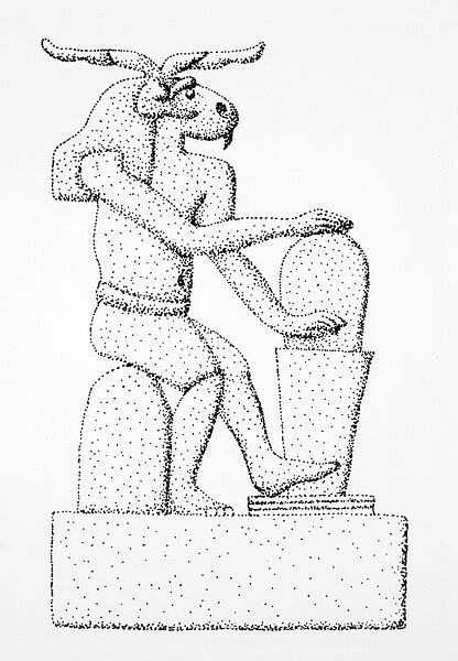 KHNUM, 300 B. C. The Egyptian god Khnum seated at a kickwheel. After an Egyptian relief, c300 B