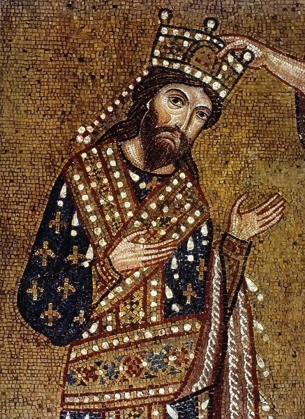 KING ROGER II OF SICILY. (1095-1154). King of Sicily, 1130-54. Contemporary mosaic