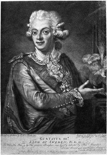 King of Sweden, 1771-1792. English mezzotint engraving, 1789, by I. Young after a painting, 1787, by Carl Fredrik von Breda