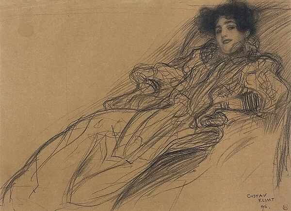 KLIMT: YOUNG WOMAN, 1896. Young Woman in an Armchair. Charcoal and crayon on paper