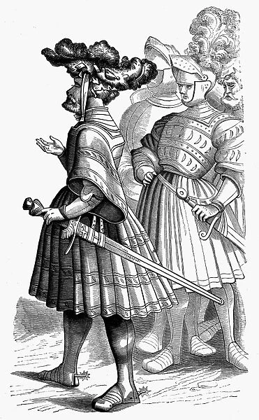 KNIGHT, 15th CENTURY. A German knight of the 15th century. Line engraving after a drawing, early 16th century, by Albrecht D├╝rer