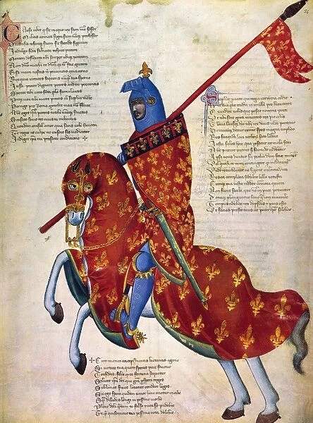KNIGHT OF PRATO, 14th C. Illumination from a 14th century Italian manuscript
