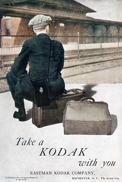 KODAK ADVERTISEMENT, 1915. Take a Kodak with you. Advertisement for the Eastman Kodak hand-held camera, from an American magazine, 1915