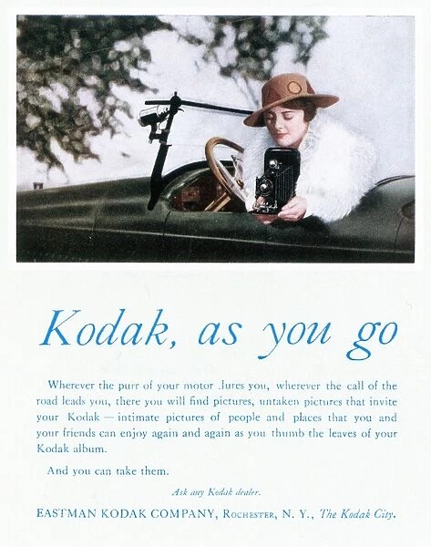KODAK ADVERTISEMENT, 1917. Kodak, as you go. Advertisement for a Kodak hand-held camera, from an American magazine, 1917