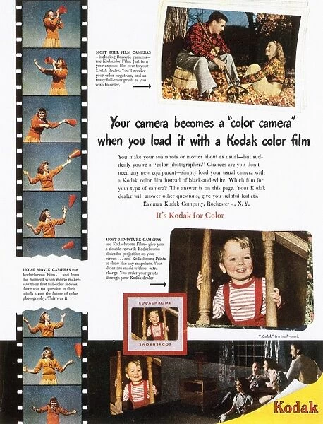 KODAK ADVERTISEMENT, 1948. Advertisement for Kodak color film from an American magazine, 1948