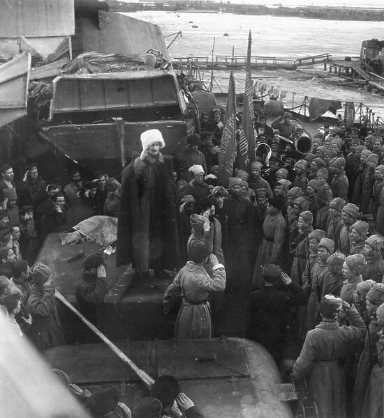 KRONSTADT MUTINY, 1921. Rebel forces in command of the battleship, Petropavlovsk, at the Soviet naval base at Kronstadt during the mutiny of February-March 1921