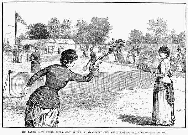 The ladies lawn tennis tournament, Staten Island Cricket Club grounds. Wood engraving, American