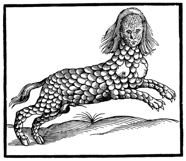 LAMIA MONSTER, 1658. Woodcut from Edward Topsells A History of Four-Footed Beasts