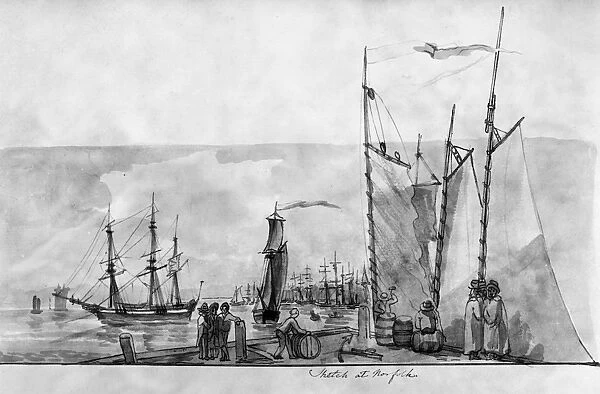 LATROBE: NORFOLK, 1799. The harbor at Norfolk, Virginia. Watercolor sketch by Benjamin Latrobe