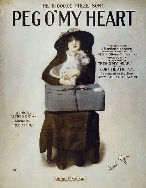 LAURETTE TAYLOR (1884-1946). American actress. Laurette Taylor on the sheet music cover of her popular song inspired by her great Broadway theatrical success, Peg O My Heart, 1913