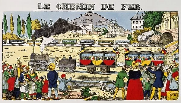 Le Chemin de Fer, an early French railway. French lithograph, 1838