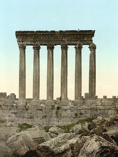 LEBANON: BaLBEK. Colonnade of the Temple of the Sun at the Roman city of Heliopolis, now Baalbek, Lebanon. Photochrome, c1895