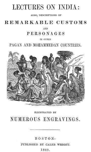 LECTURES ON INDIA, 1849. Title page of an ethnographic survey of India. Wood engraving, American, 1849