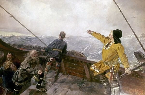LEIF ERICSSON (c970-1020). Leif Ericsson, Norse explorer, discovers America. Oil on canvas by Christian Krohg, c1893
