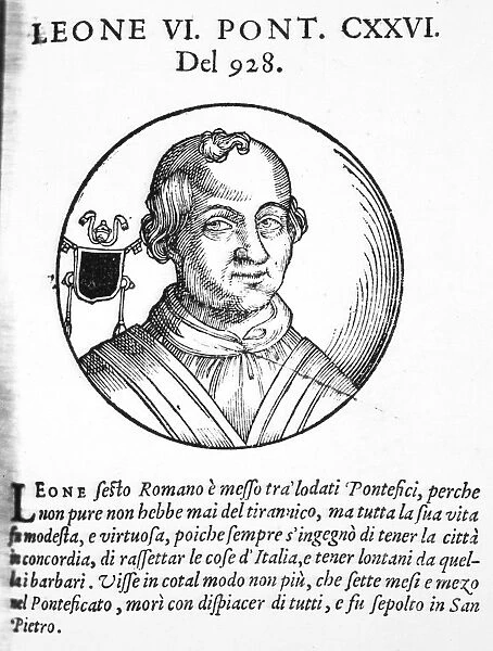 LEO VI d. 928. Pope, 928. Woodcut, Venetian, 1592