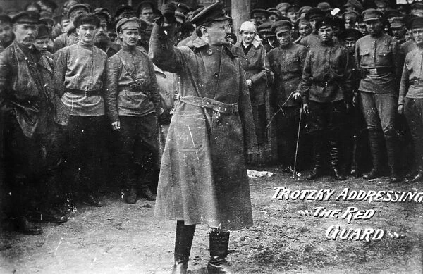 LEON TROTSKY (1879-1940). N Lev Davidovich Bronstein. Russian Communist leader. Trotsky Addressing the Red Guard. Photograph, early 20th century