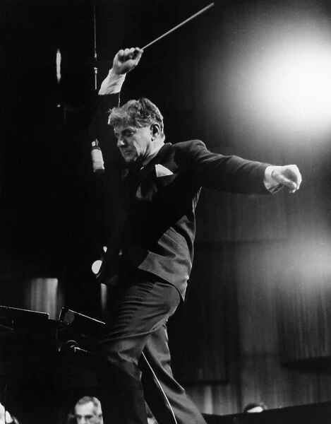 LEONARD BERNSTEIN (1918-1990). American composer and conductor. Conducting the orchestra at a rehearsal for the New York Philharmonics Peoples Concerts, November 1965